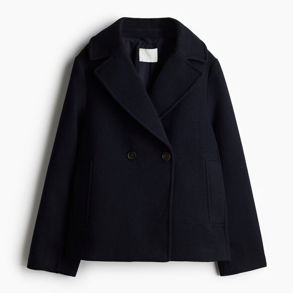 (NWT) H&M - navy blue short pea coat (XL) - Picture 2 of 7